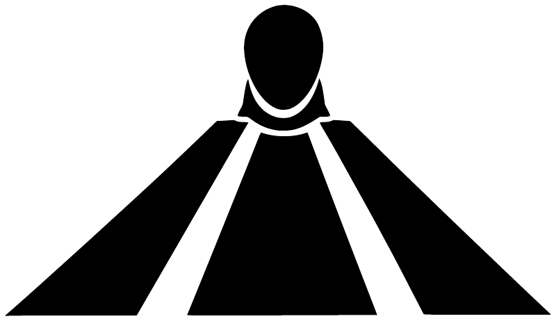 Fencing vinyl decal close-up: black helmet head over three striped rays