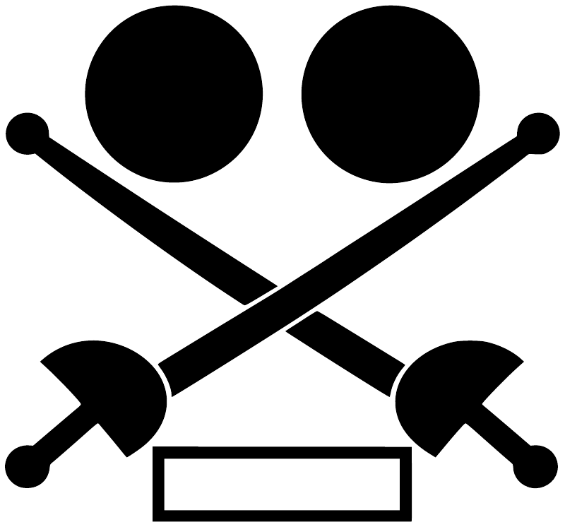 Twin lights fencing vinyl decal, two circles and crossed axes on white background