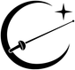Crescent-line vinyl decal graphic with black crescent outline, diagonal line, dot, and star