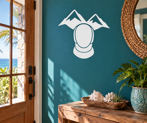 White alpine mountains and fencing helmet vinyl decal wall sticker