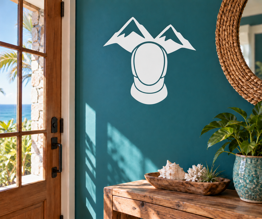 White alpine mountains and fencing helmet vinyl decal wall sticker