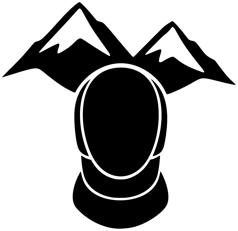 Black alpine mountains and fencing helmet vinyl decal, oval helmet outline