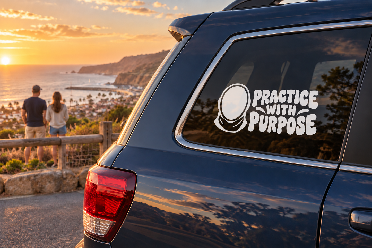 Practice With Purpose vinyl decal with target icon, black and white