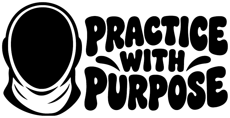 Practice With Purpose vinyl decal graphic, bold black lettering and target icon