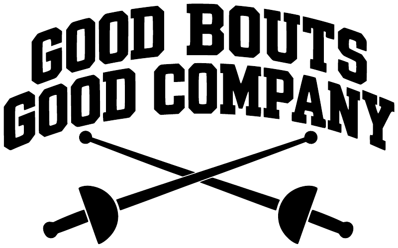 Vinyl decal text 'GOOD BOUTS GOOD COMPANY' with crossed arrow-like icons