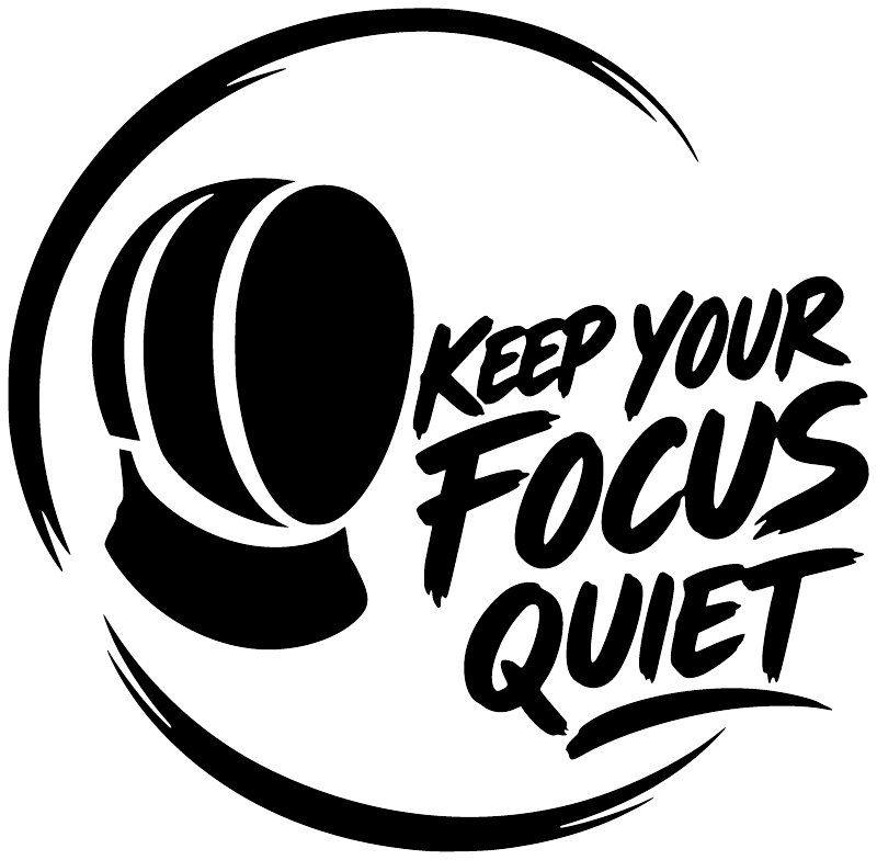 Vinyl decal close-up with black speaker icon and “Keep Your Focus Quiet” lettering