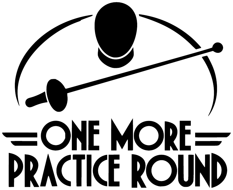 Vinyl decal with fencing icon and 'One More Practice Round' lettering