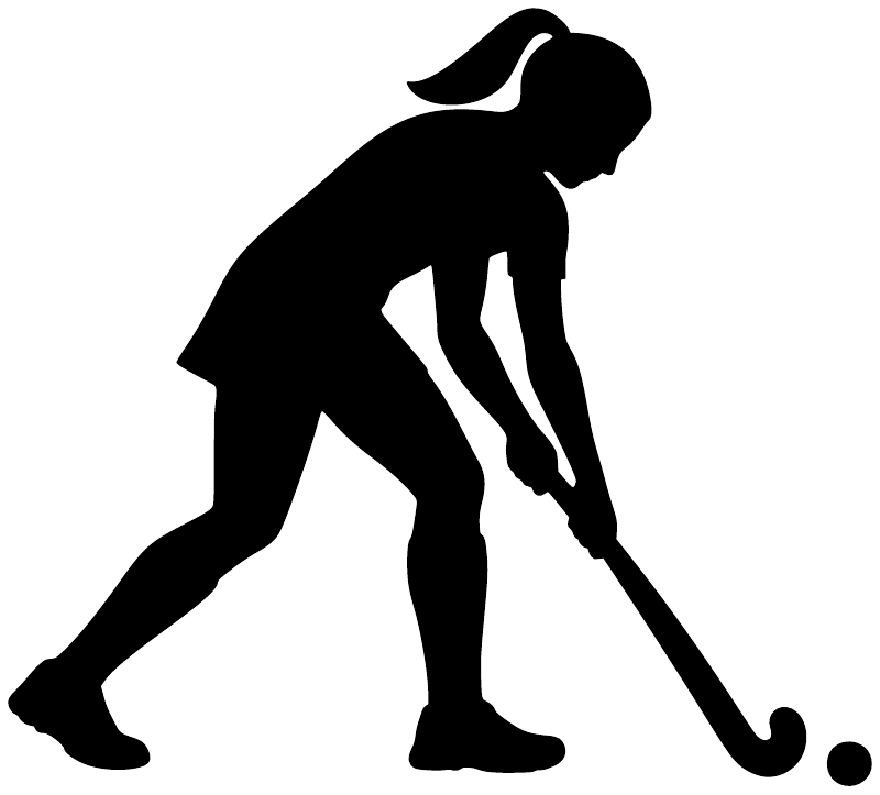 Black field hockey player vinyl decal silhouette with stick