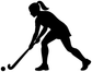 Field hockey player vinyl decal, black silhouette holding a hockey stick