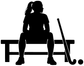 Field hockey sideline rest vinyl decal, black player silhouette with bench and stick