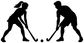 Field hockey practice partners vinyl decal: two black silhouettes facing each other with puck