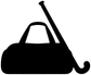 Field hockey kit bag vinyl decal icon with hockey stick, black on white
