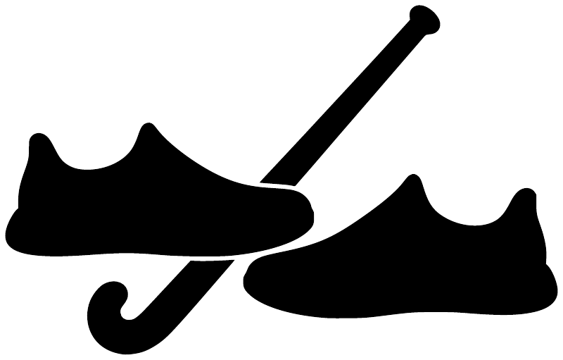 Black field hockey turf shoe vinyl decal with hockey stick and two shoe silhouettes