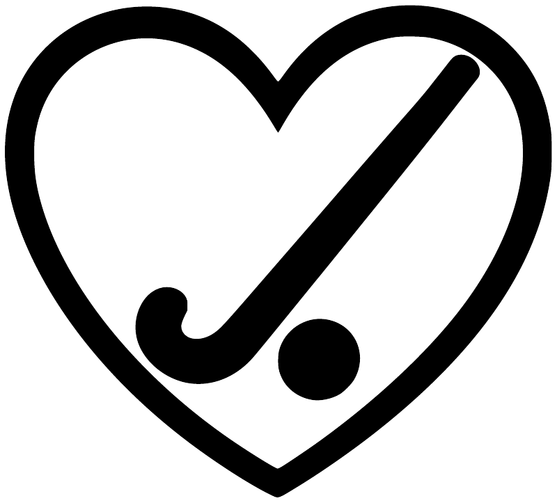 Field hockey heart line vinyl decal close-up: bold black heart with stick check mark