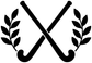 Crossed field hockey sticks vinyl decal with laurel leaves, black design on white