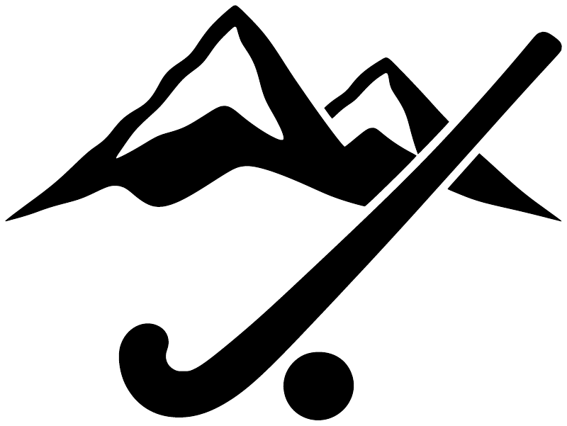 Field hockey mountain turf vinyl decal, black mountain and hockey stick with ball graphic