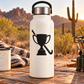 White bottle with black trophy and field hockey stick vinyl decal