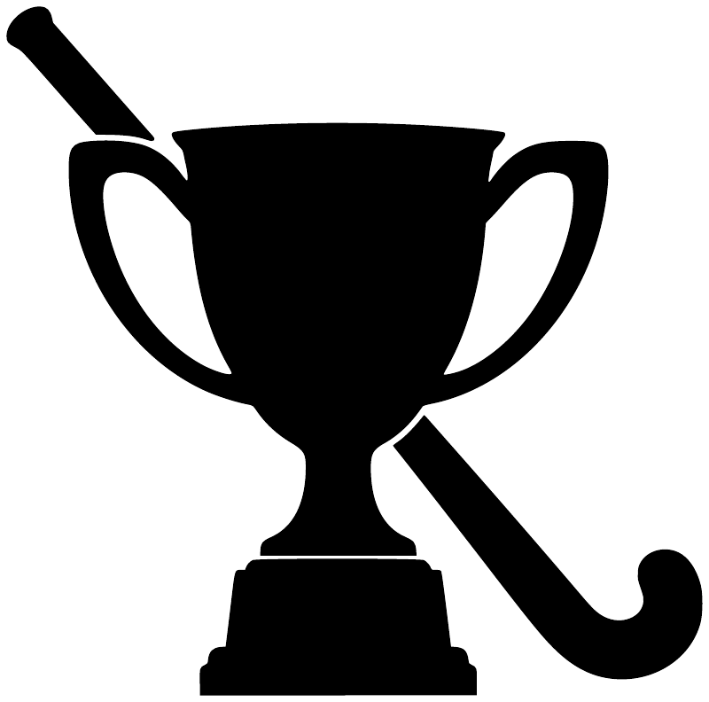 Black trophy cup with hockey stick vinyl decal on white background