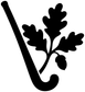 Field hockey vinyl decal close-up: black stick, oak leaves, and acorns on white