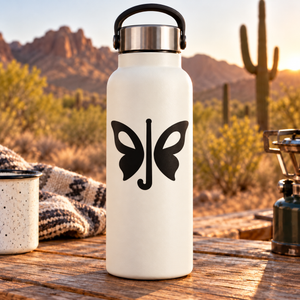 Black butterfly wings vinyl decal with central vertical stripe and stylized shape