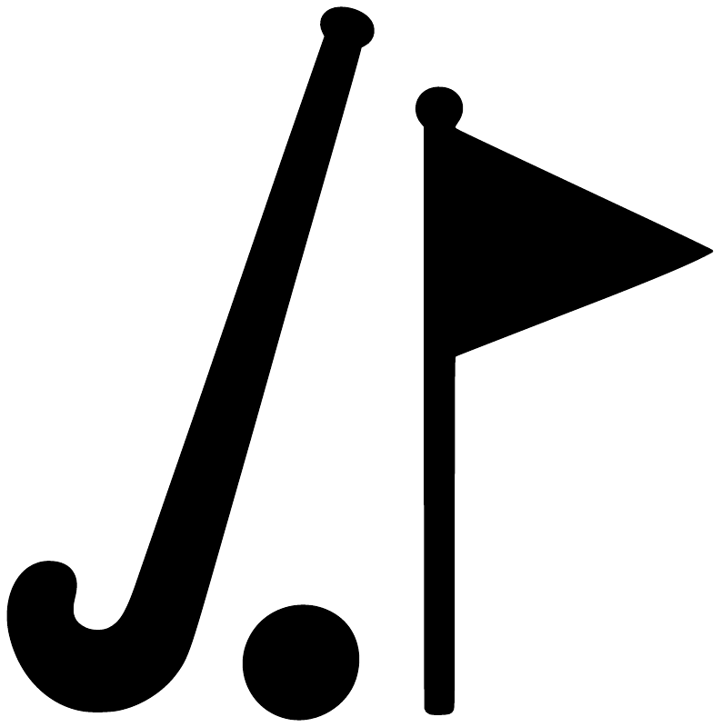Field hockey practice pennant vinyl decal with black J-stick, ball, and flag