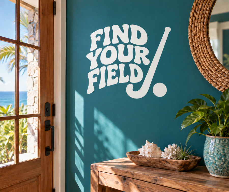 Vinyl decal with stylized "Find Your Field" text