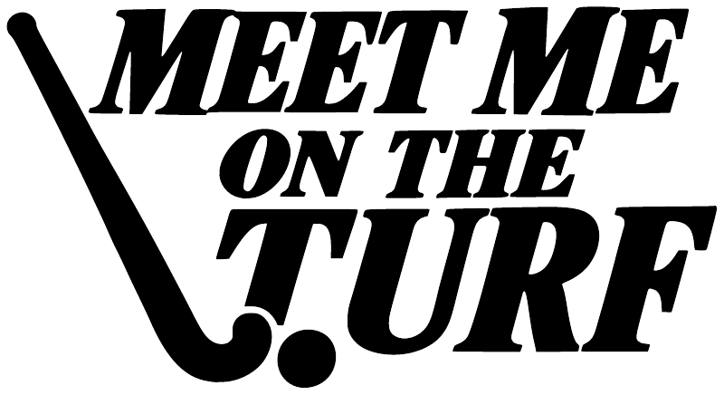 Black vinyl decal lettering "MEET ME ON THE TURF" with V-style hockey graphic