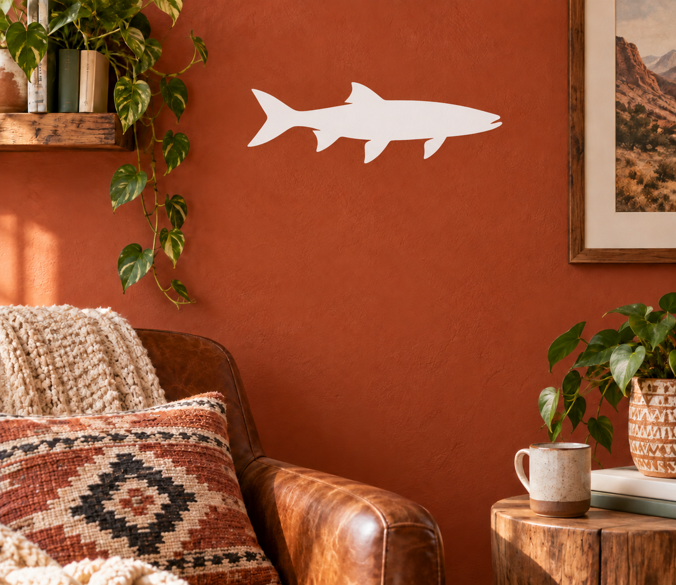 White longfin fish vinyl decal silhouette, flat drift style