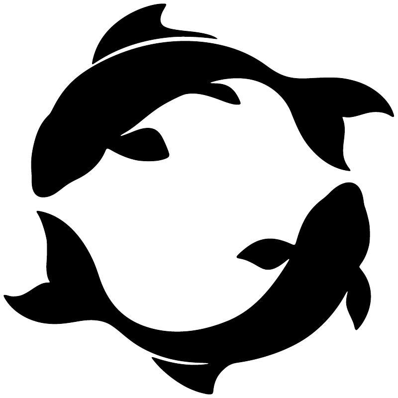 Black and white fish circle vinyl decal with layered dolphin-like silhouettes