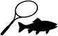Landing net and fish vinyl decal in black outline
