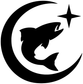 Black fishing vinyl decal: catfish silhouette in crescent moon with a star