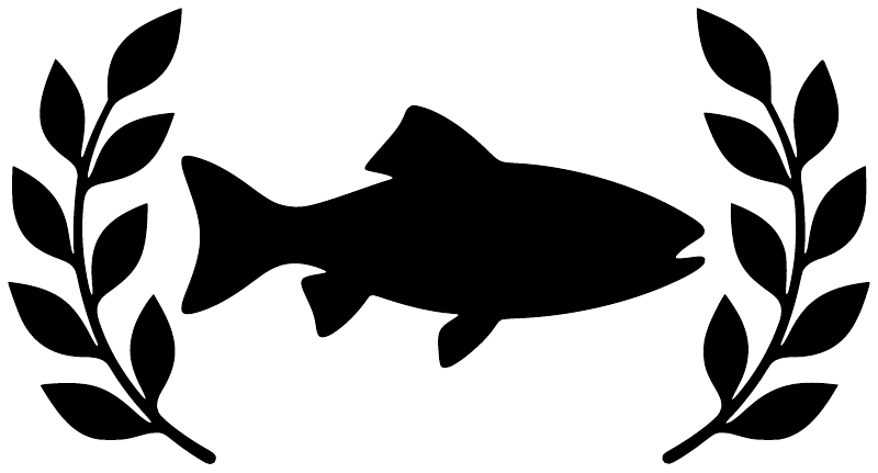 Black fish silhouette vinyl decal with laurel branches on both sides
