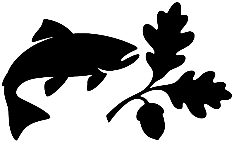 Fish and leaf vinyl decal, black silhouette of fish with oak leaves
