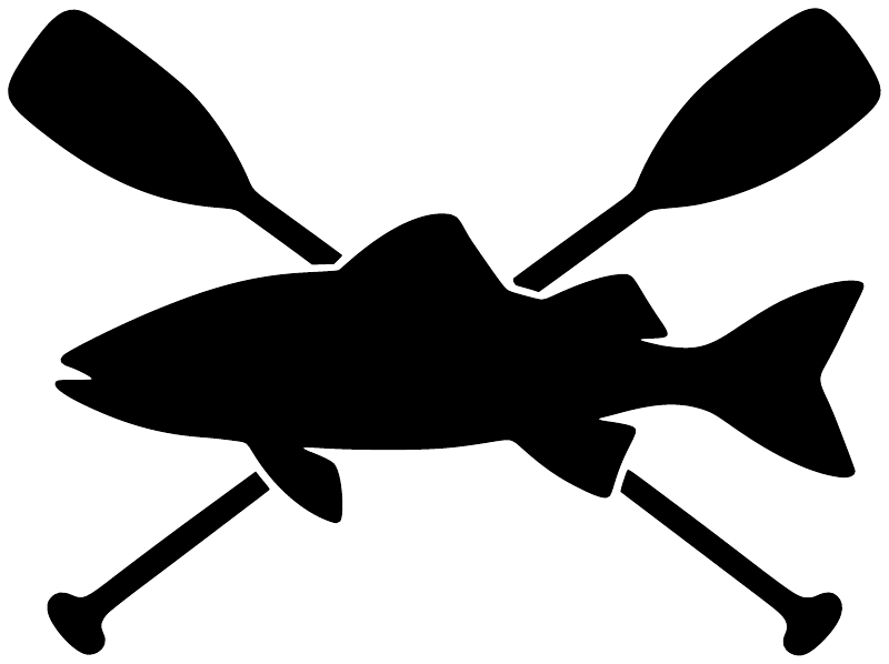 Black silhouette vinyl decal of crossed fishing paddles with fish shape