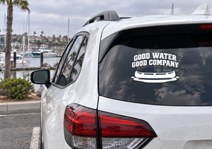 Car rear window vinyl decal: 'GOOD WATER GOOD COMPANY' and emblem
