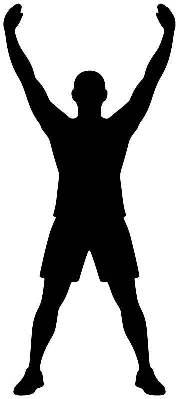 Fitness morning stretch vinyl decal: black stretch pose silhouette with arms up.