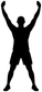 Fitness morning stretch vinyl decal: black stretch pose silhouette with arms up.