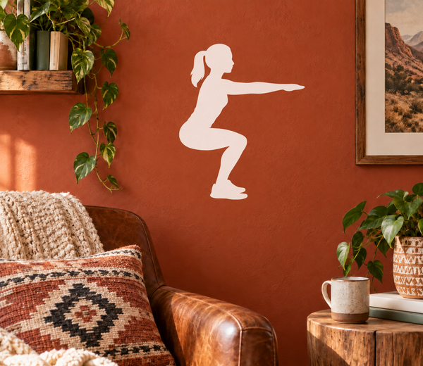 White vinyl wall decal of woman steady squat silhouette