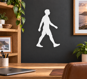 Fitness walking forward vinyl decal silhouette, white person figure