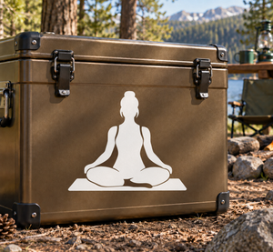Resting breath meditation vinyl decal, white seated yoga silhouette on mat
