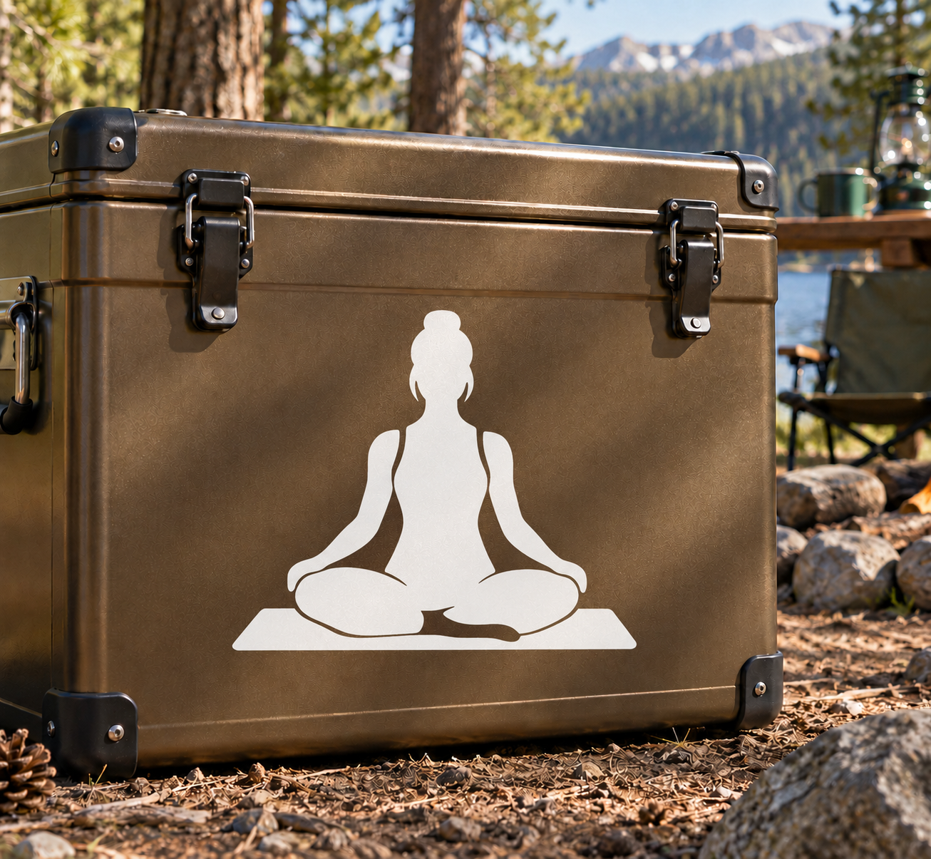 Resting breath meditation vinyl decal, white seated yoga silhouette on mat