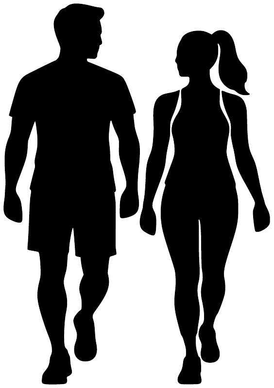 Fitness walking vinyl decal silhouettes of a man and woman