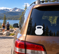 White kettlebell curve vinyl decal on car rear window glass