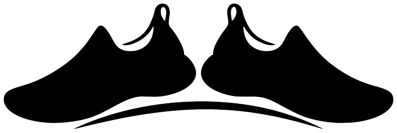 Fitness shoes vinyl decal: black twin sneaker silhouettes with center swoosh