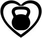 Heart vinyl decal with black kettlebell silhouette and thick black outline