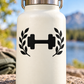 White bottle with black dumbbell and laurel vinyl fitness decal