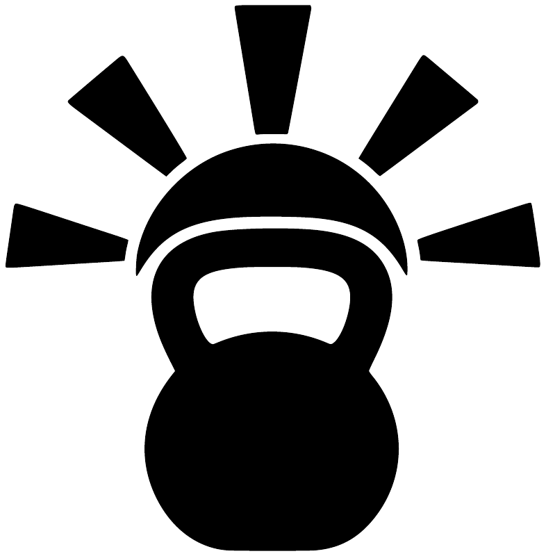 Black vinyl fitness decal of sunburst over kettlebell icon