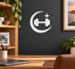 Fitness vinyl decal with crescent moon, dumbbell icon, and star above