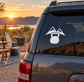White fitness mountain and kettlebell vinyl decal on car rear window