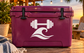 Dumbbell and wave fitness vinyl decal on maroon cooler lid